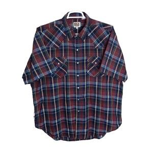 VTG Ely Cattleman Western Wear Mens 2XL Button Up Short Sleeve Pearl Snap